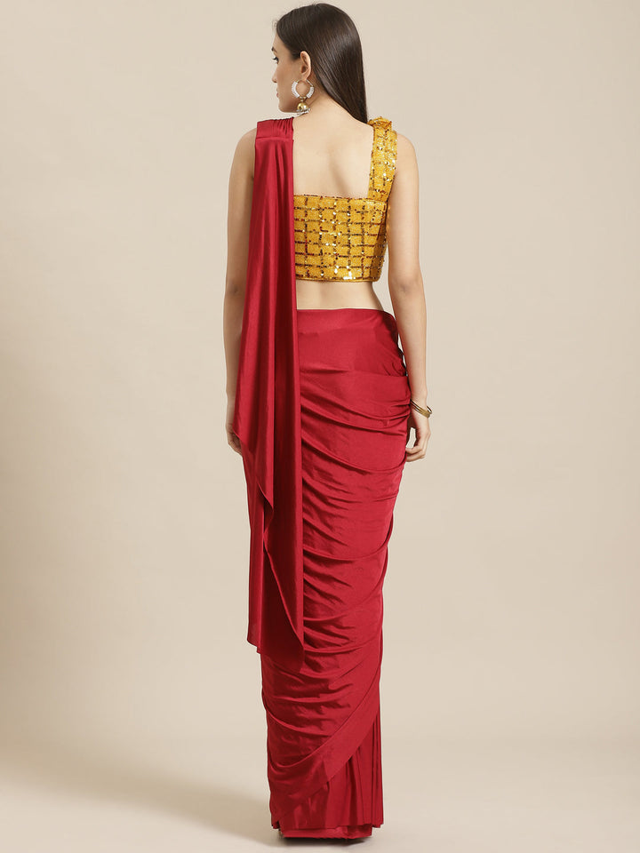 Ruffled Pre-Stitched Saree Gown with Festive Layering & Bling Sequence Embroidery Blouse