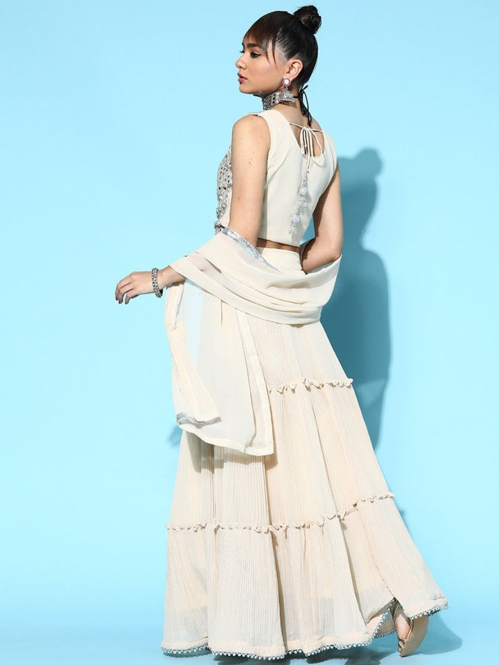 Made to Measure Pastel Mirror Work Embroidered Georgette Lehanga Choli Set With laces