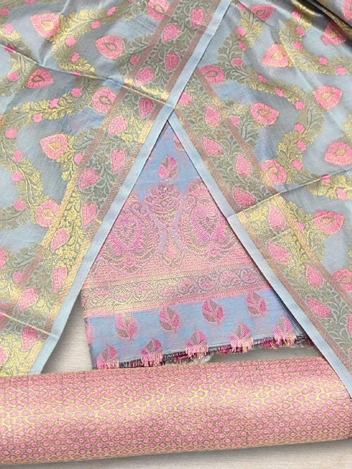 Chhabra 555 Meenakari Handloom Suit with Tropical leaf pattern, Tasseled Dupatta & Brocade Salwar
