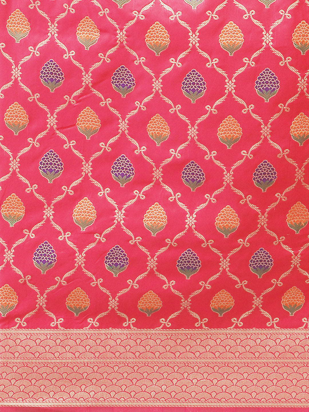 Magenta Silk Meenakari Banarasi Saree Embellished With Ethnic Motifs