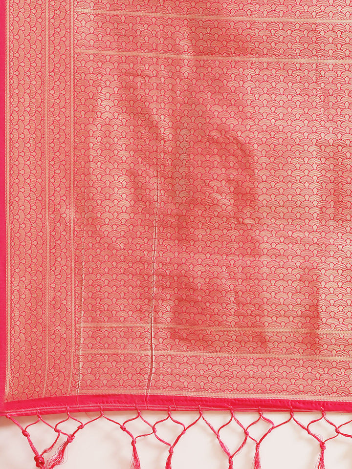 Magenta Silk Meenakari Banarasi Saree Embellished With Ethnic Motifs