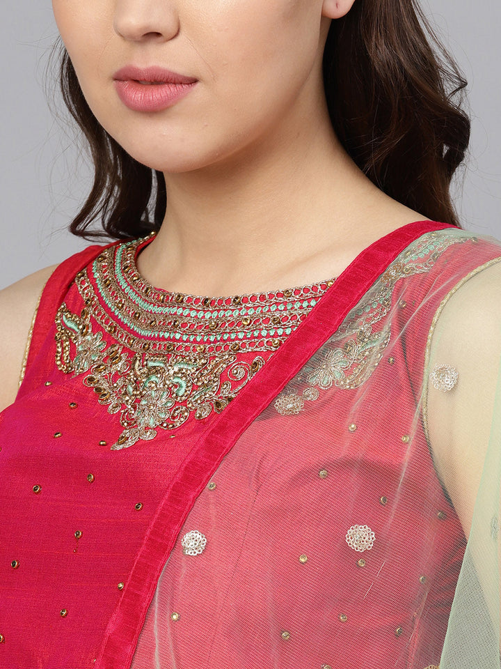 Banarasi Silk Crop Top Lehenga with Embroidered blouse
