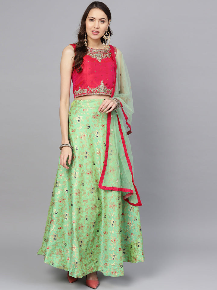 Banarasi Silk Crop Top Lehenga with Embroidered blouse