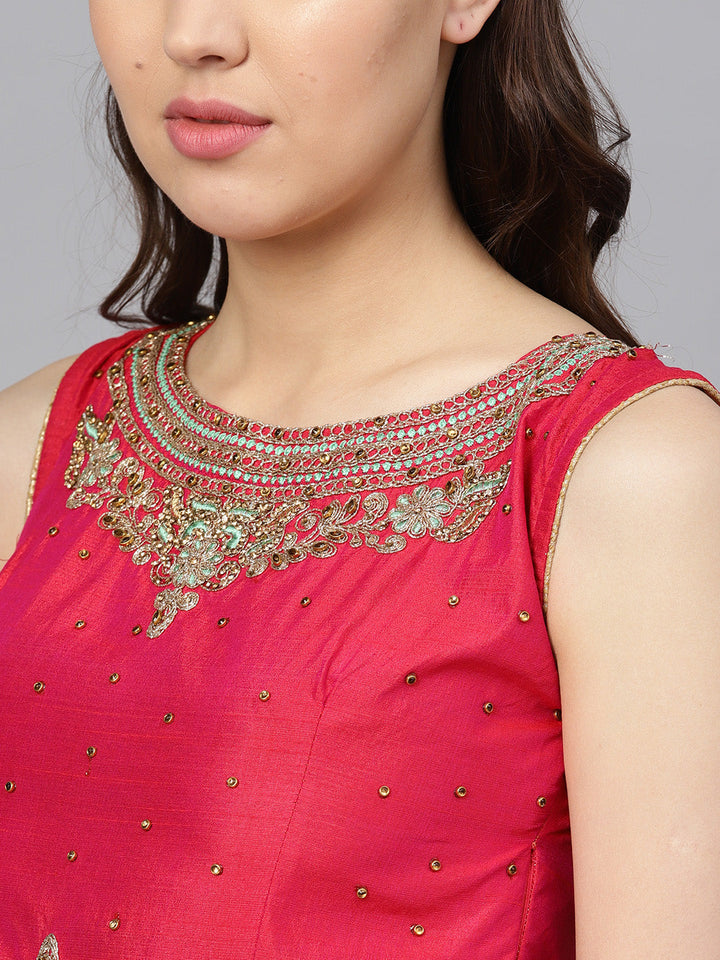Banarasi Silk Crop Top Lehenga with Embroidered blouse