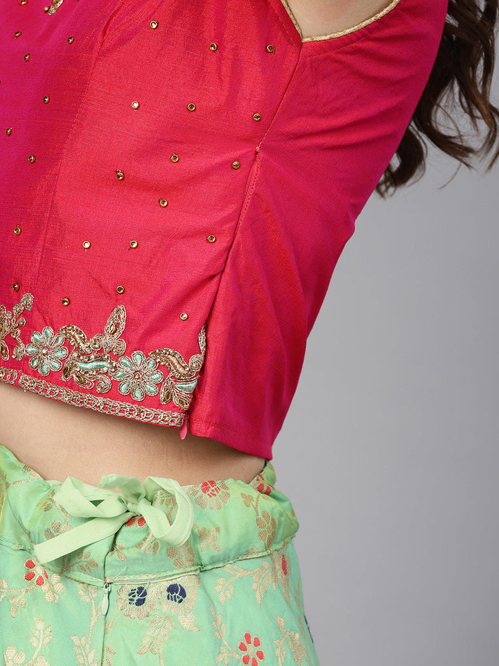 Banarasi Silk Crop Top Lehenga with Embroidered blouse