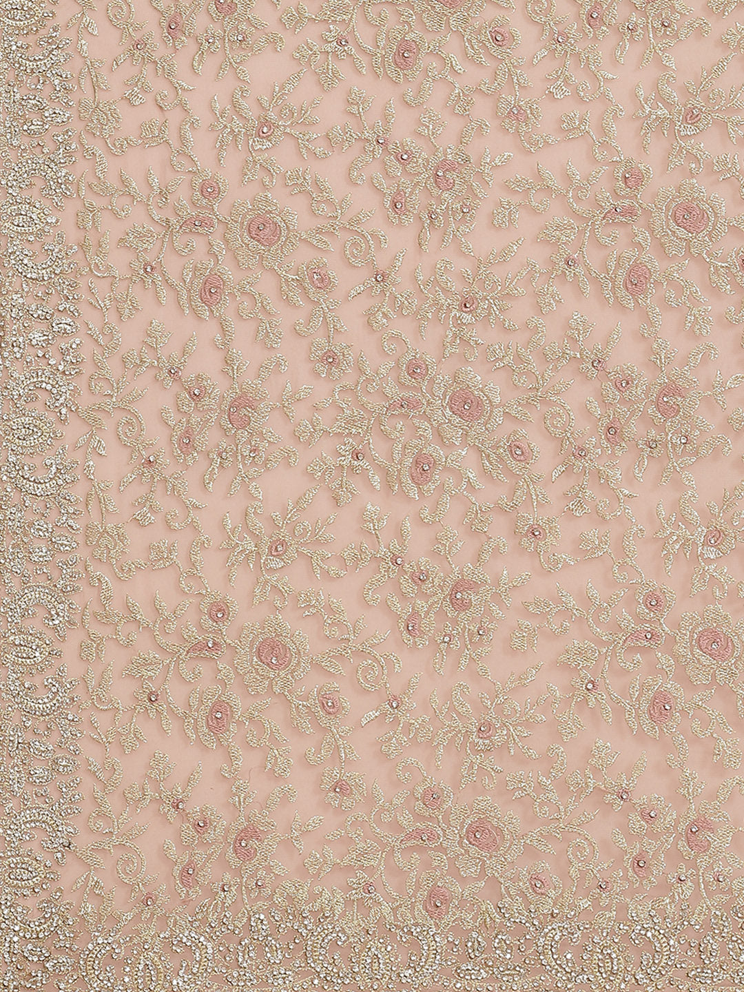 Embellished Scalloped Cocktail Saree with Swarovski Crystals & Zari Floral Embroidery