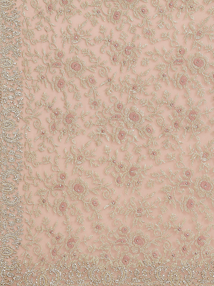 Embellished Scalloped Cocktail Saree with Swarovski Crystals & Zari Floral Embroidery