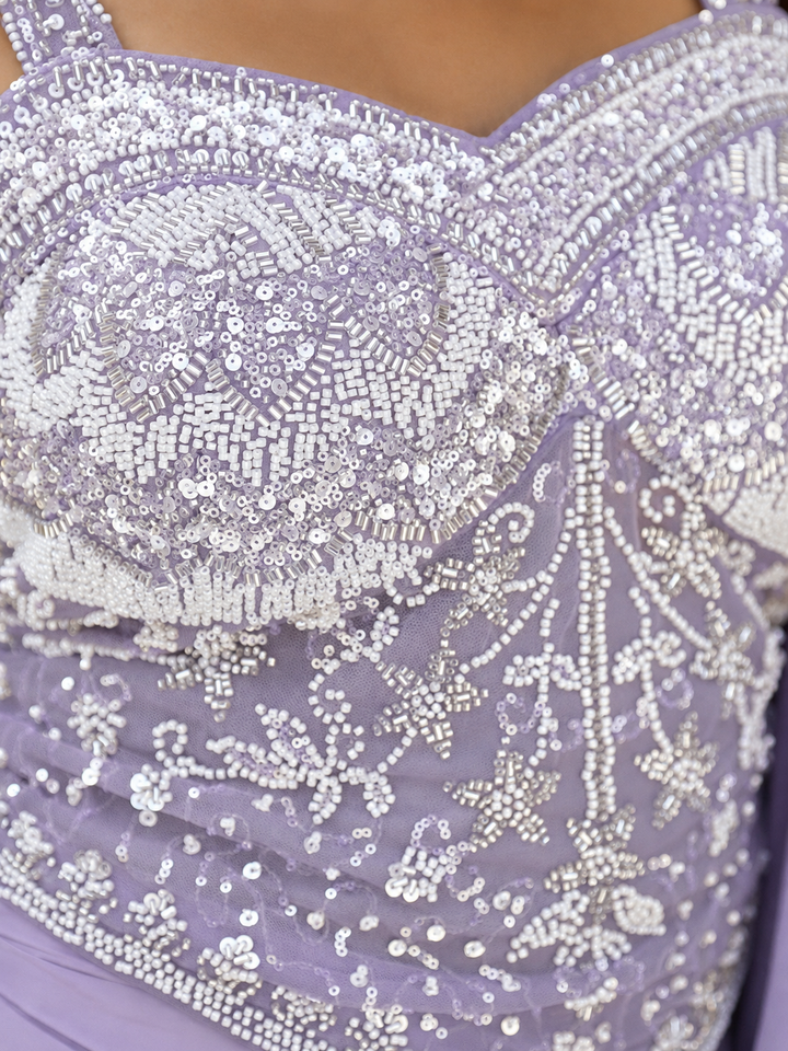 Chhabra 555 Corset Style Pre-Draped Saree with Floral Pearl Embellshed Bustier and Straps