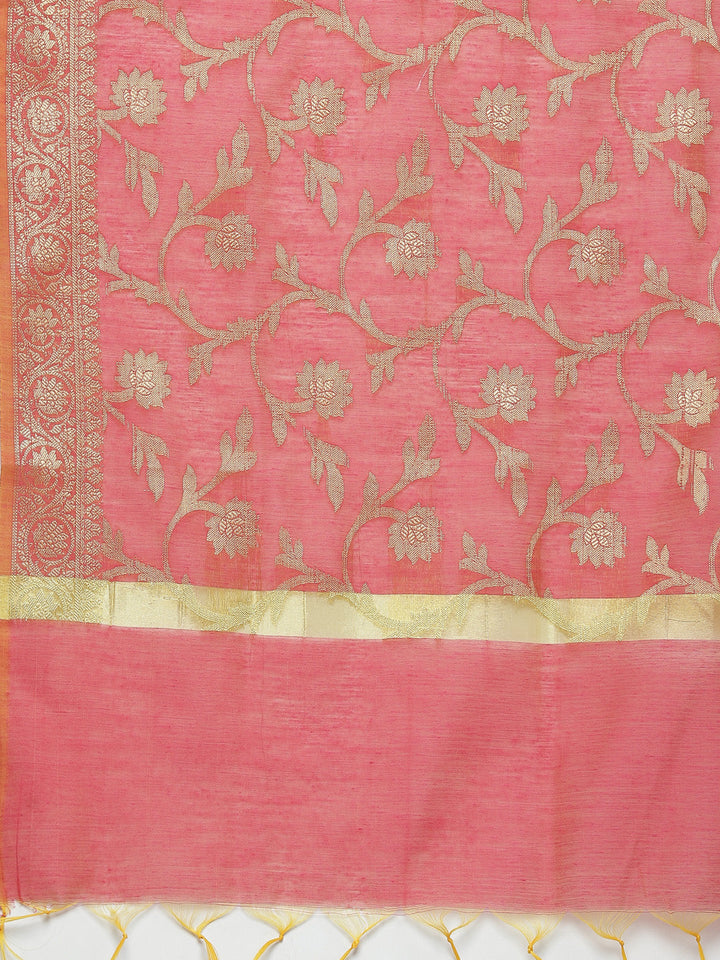 Banarasi Kurta Set with Zari meenakari Floral weaving and Handloom dupatta