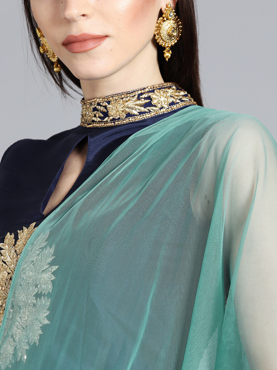 Zari & Kundan Applique Embroidered Crop Top Lehenga Choli