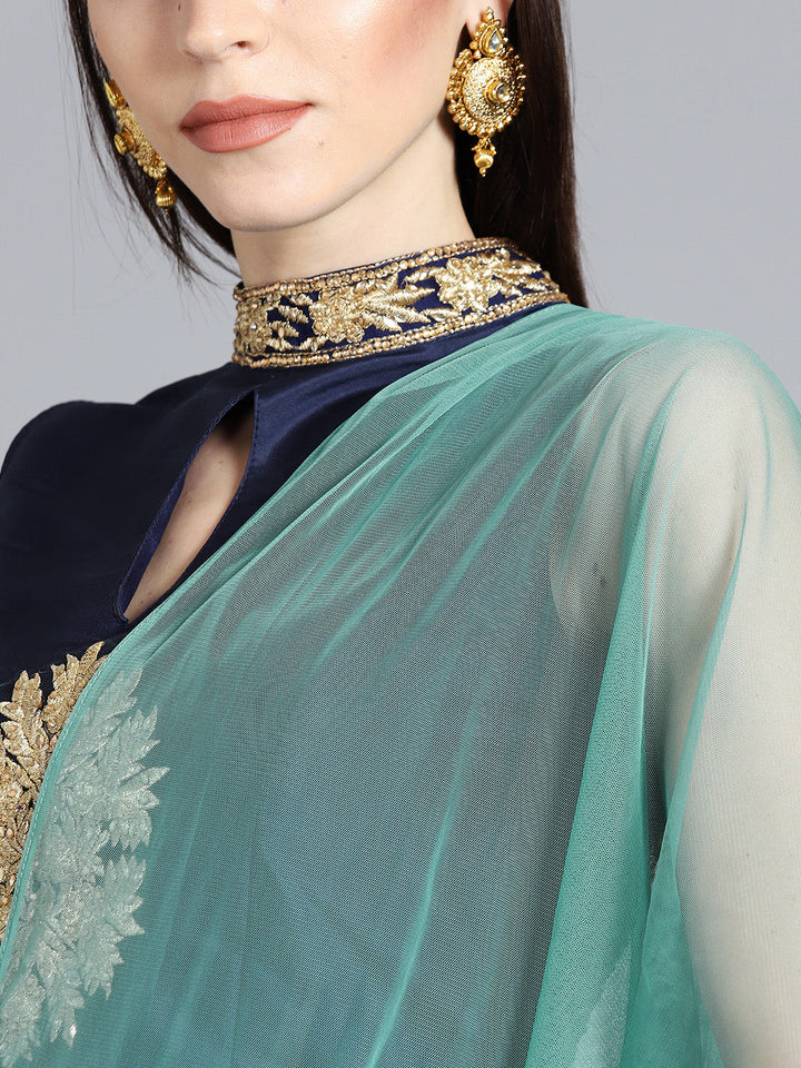 Zari & Kundan Applique Embroidered Crop Top Lehenga Choli