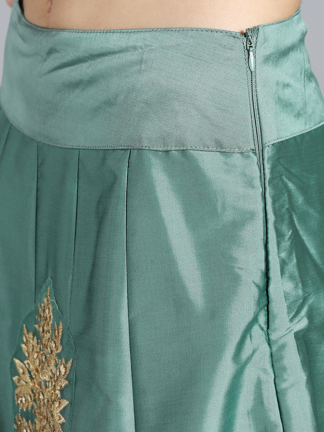 Zari & Kundan Applique Embroidered Crop Top Lehenga Choli