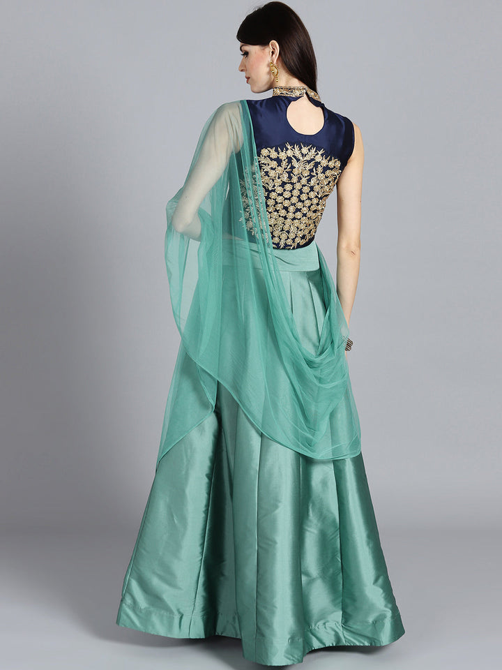 Zari & Kundan Applique Embroidered Crop Top Lehenga Choli