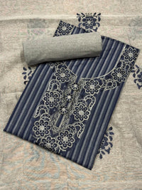 Striped South Cotton Sequinned Unstitched Suit with Floral Resham Embroidery