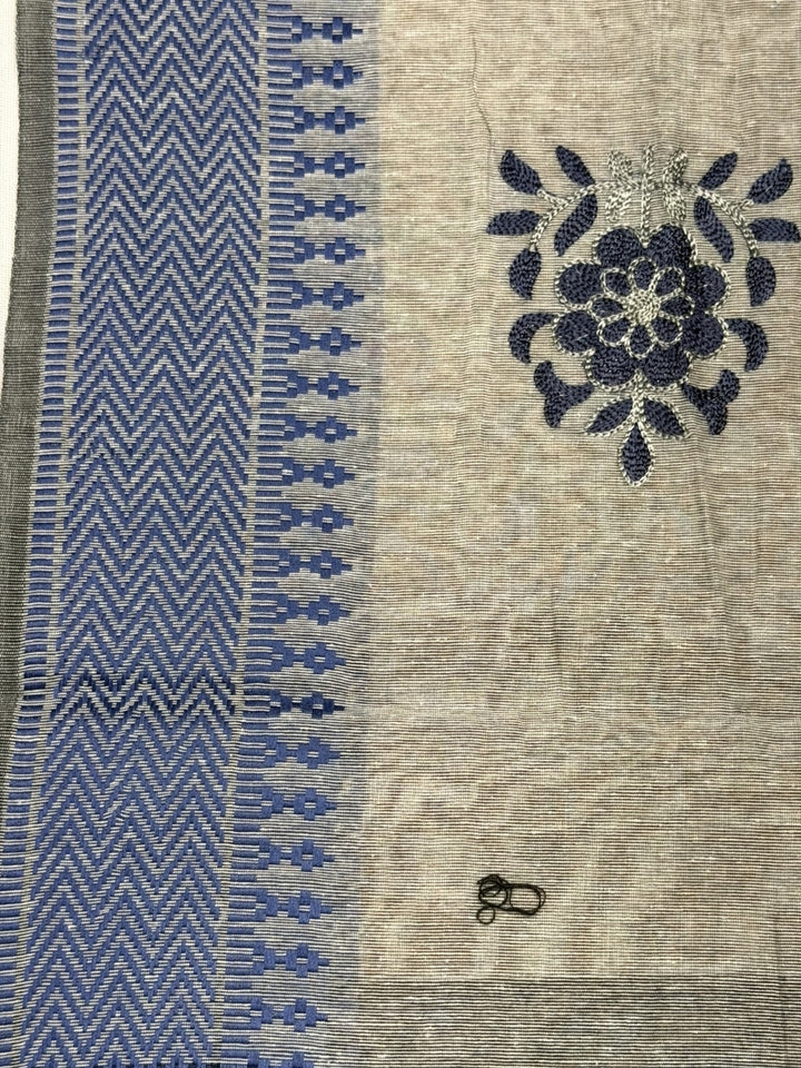 Striped South Cotton Sequinned Unstitched Suit with Floral Resham Embroidery