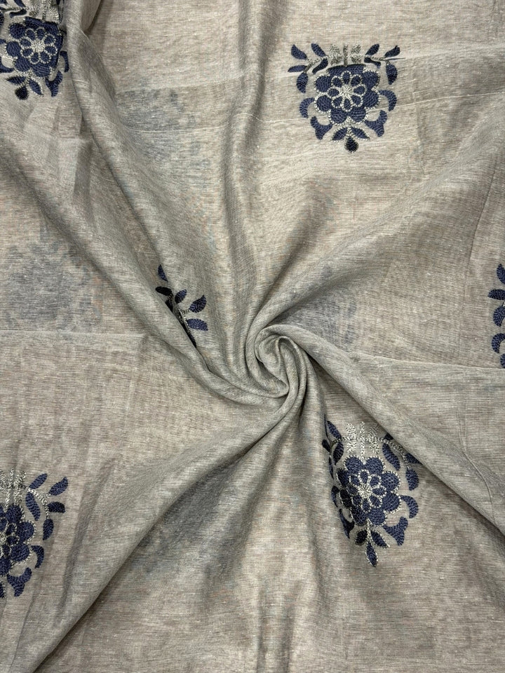 Striped South Cotton Sequinned Unstitched Suit with Floral Resham Embroidery