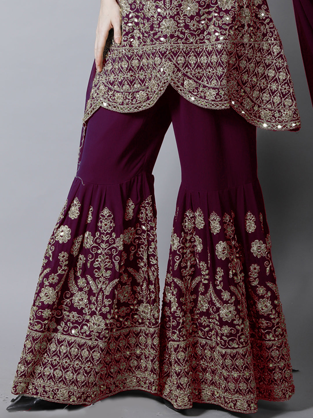 Mughal Style Zari Embroidered Peplum Kurta Gharara Set