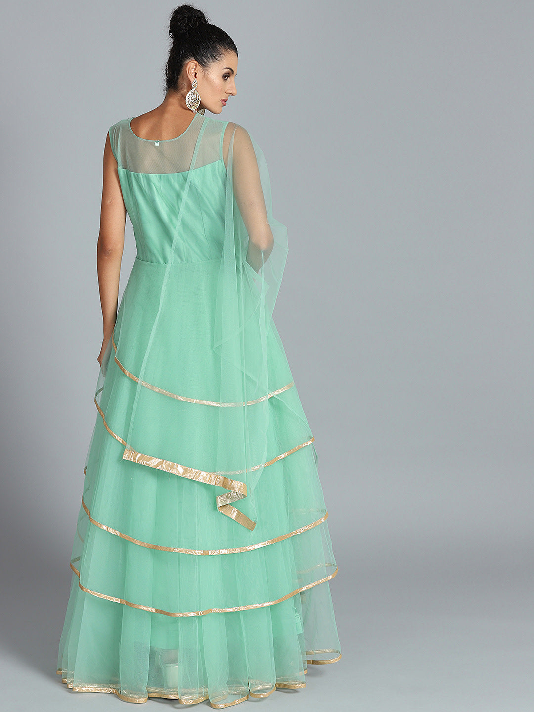 Intricate Lace Patchwork Embroidered Floor Length Suit