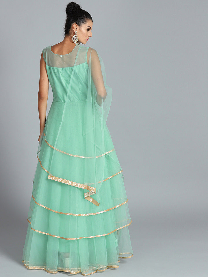 Intricate Lace Patchwork Embroidered Floor Length Suit