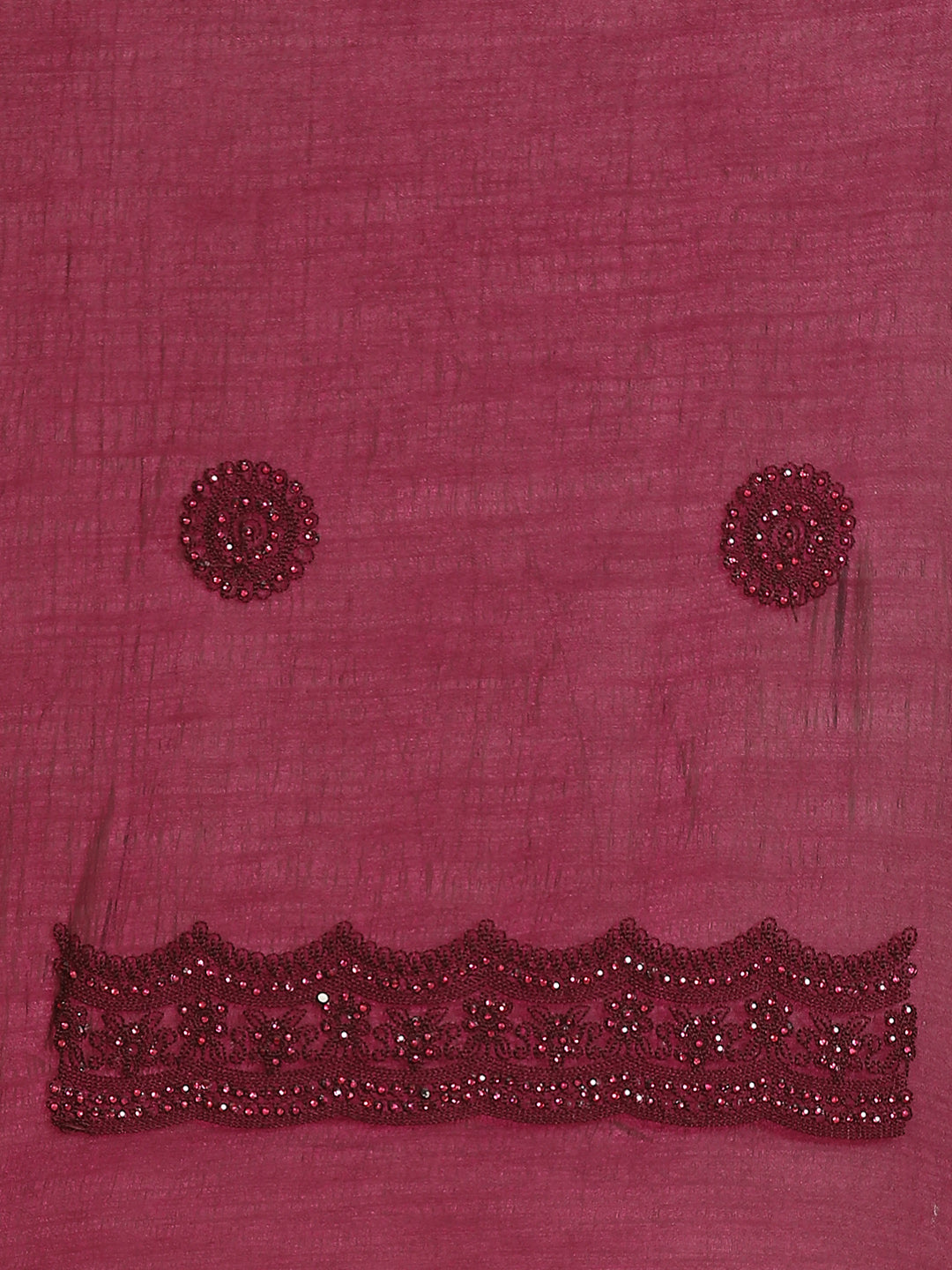 Burgundy Raw Silk Scalloped Cut Work Saree with Stone & Resham Thread Embroidery