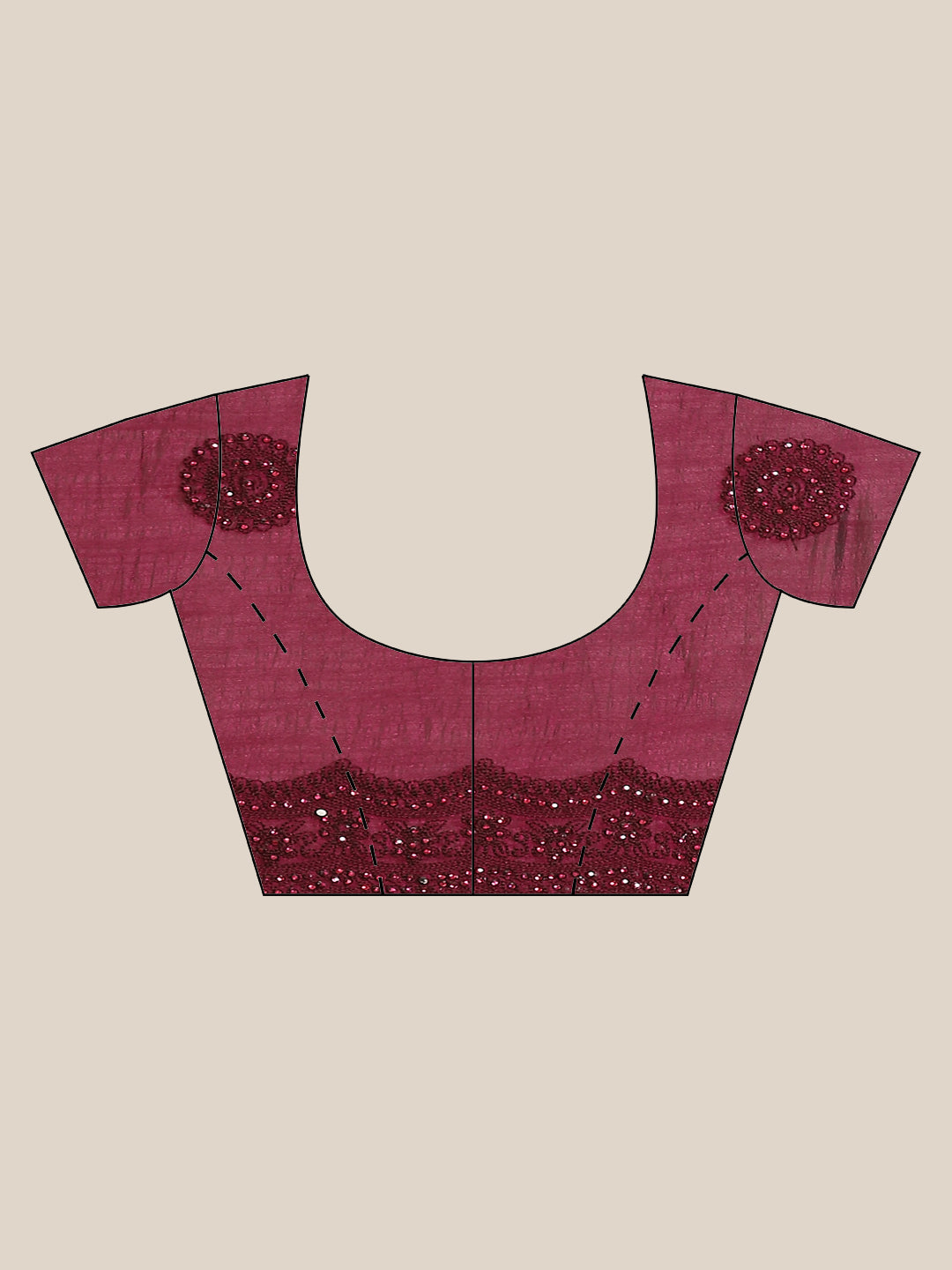 Burgundy Raw Silk Scalloped Cut Work Saree with Stone & Resham Thread Embroidery