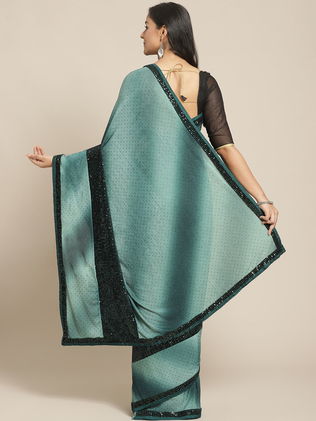 Bling Lycra Ombre Saree with Festive Layering & Sequence Embroidery Patchwork