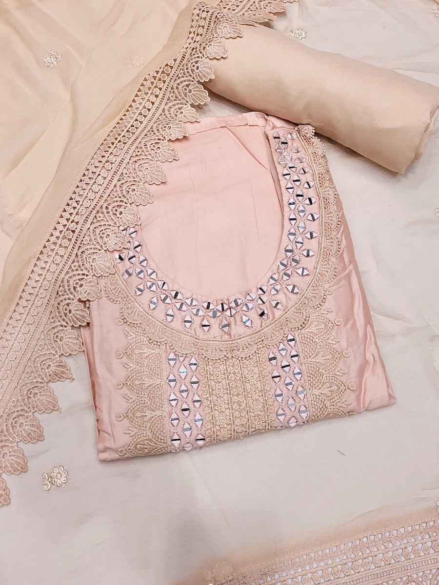 Chhabra 555 Mirror Embellished & Resham Embroidered Cotton Suit Dupatta with Crochet Cut work Laces
