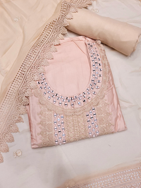 Chhabra 555 Mirror Embellished & Resham Embroidered Cotton Suit Dupatta with Crochet Cut work Laces