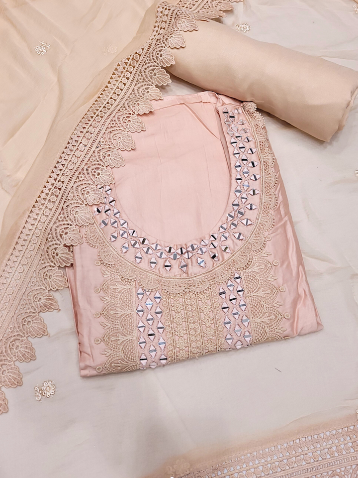 Chhabra 555 Mirror Embellished & Resham Embroidered Cotton Suit Dupatta with Crochet Cut work Laces