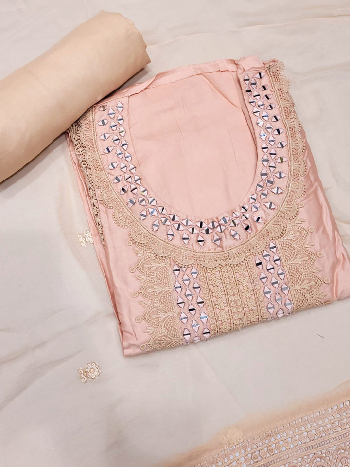 Mirror Embellished & Resham Embroidered Cotton Suit Dupatta with Crochet Cut work Laces