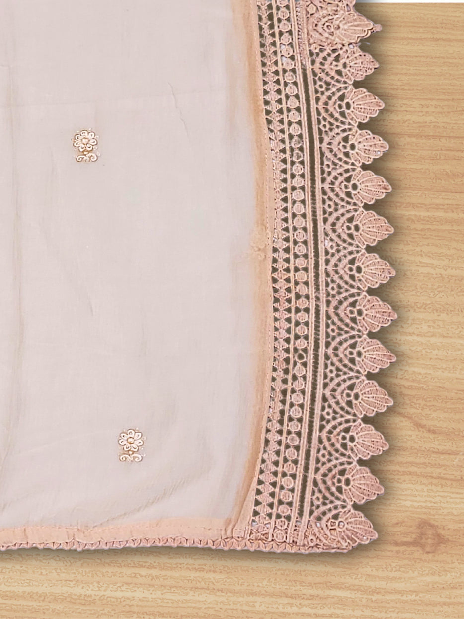 Mirror Embellished & Resham Embroidered Cotton Suit Dupatta with Crochet Cut work Laces