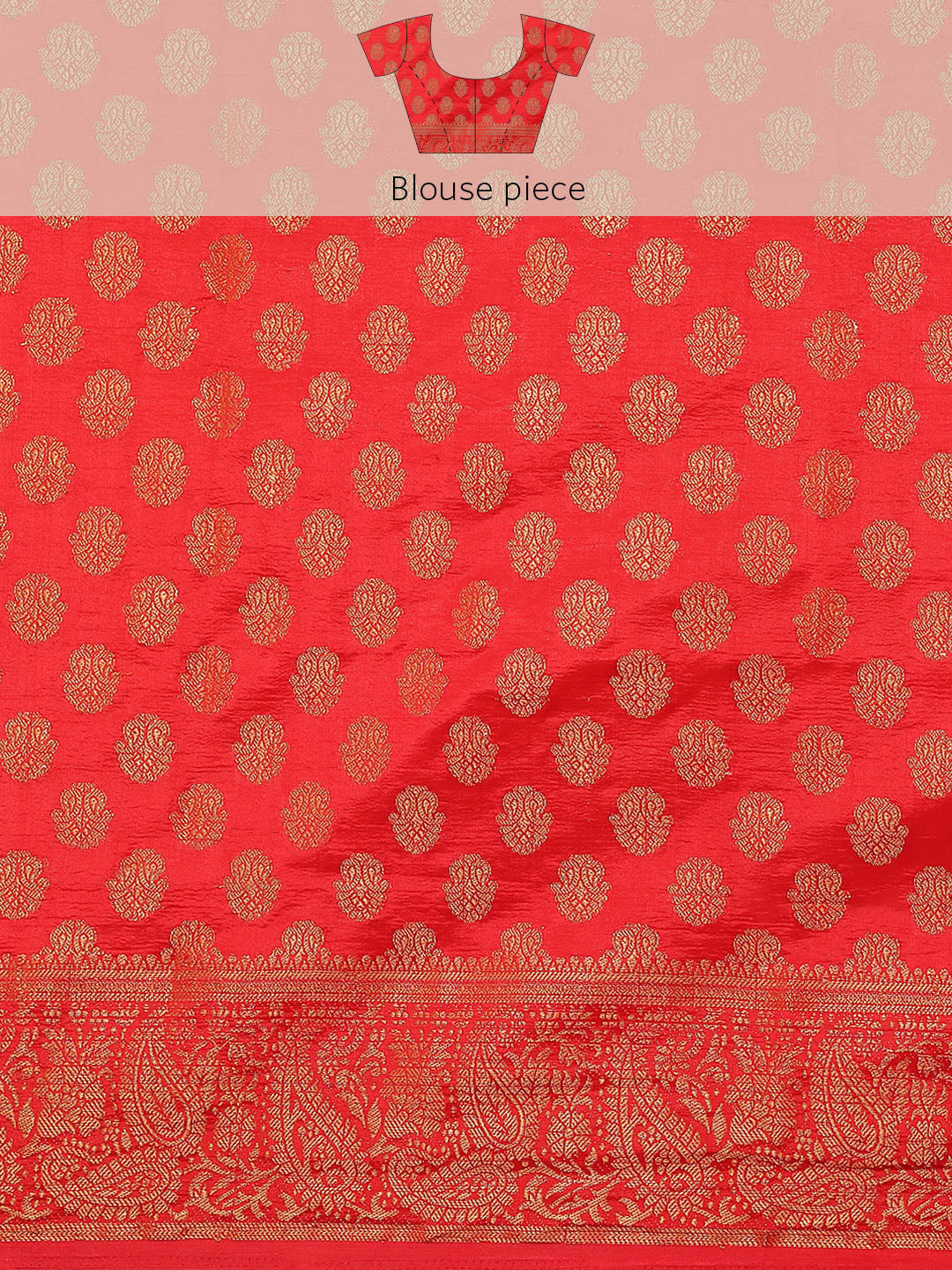 Cream Red Banarasi Paisley Motifs Stone Embellished Silk Saree