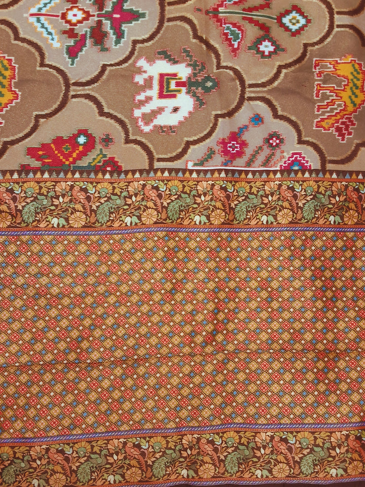 Patola Print Silk Saree with Animal Motif in Olive Green