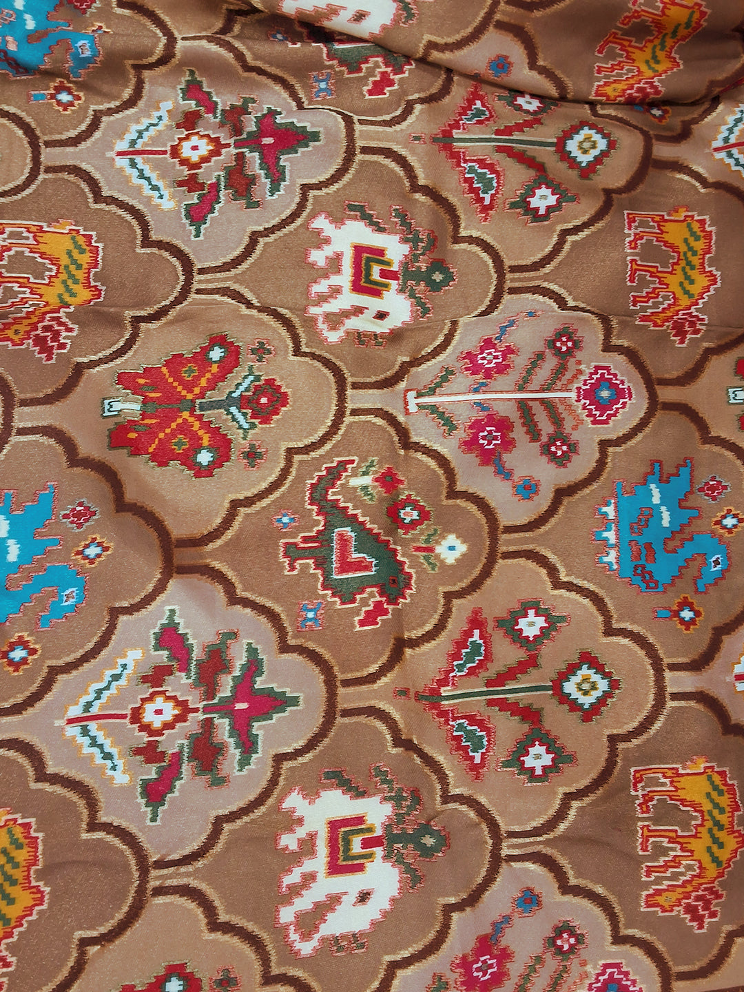 Patola Print Silk Saree with Animal Motif in Olive Green