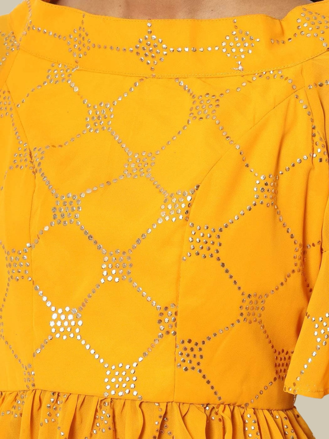 Bright Mukaish Embellished Flared Georgette Lehenga Choli Dupatta Set