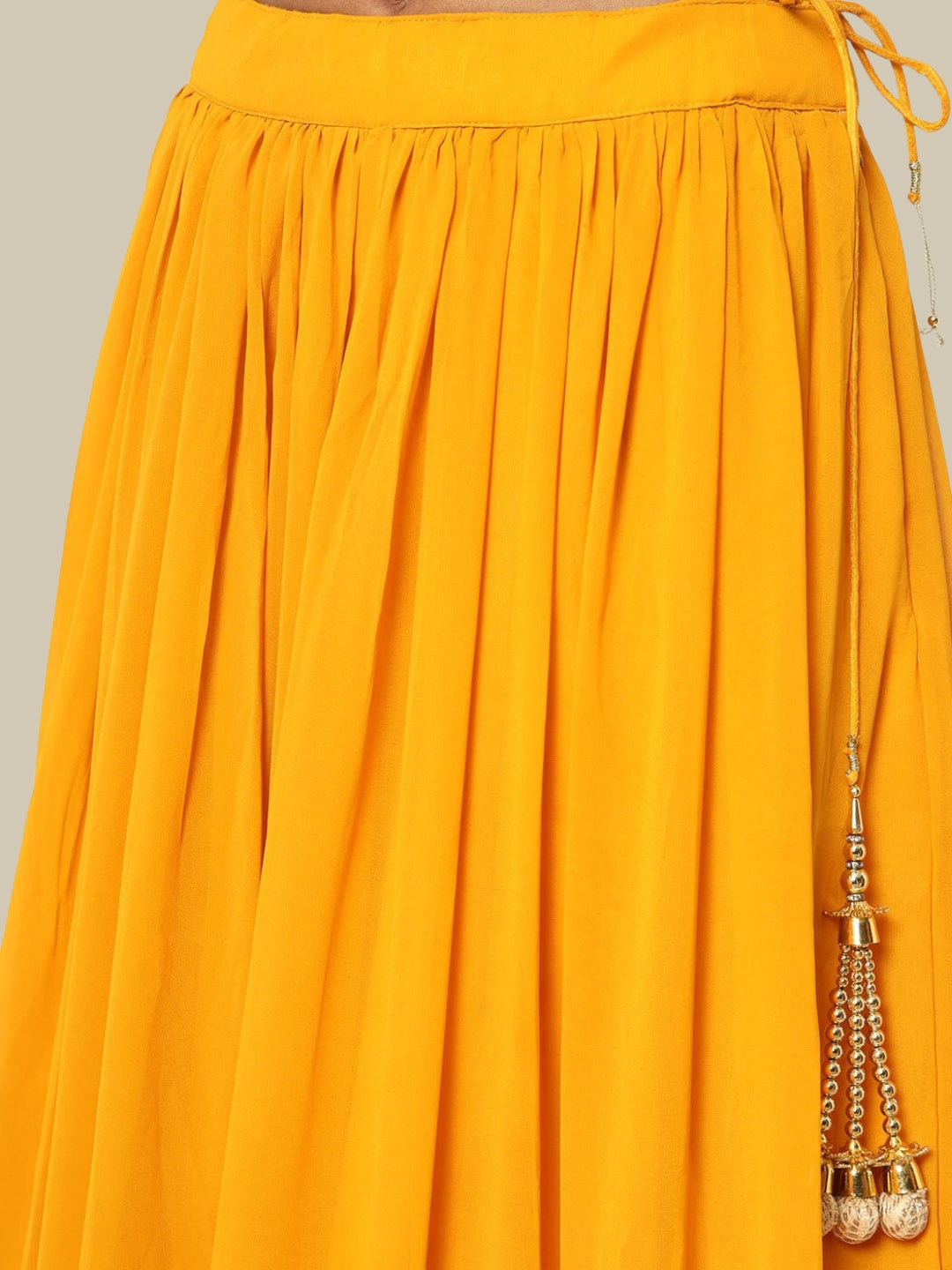 Bright Mukaish Embellished Flared Georgette Lehenga Choli Dupatta Set