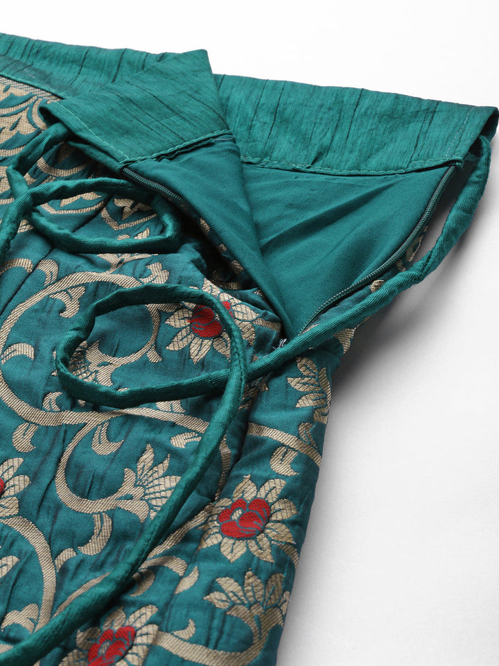 Teal Semi Stitched Banarasi Brocade Silk Ethnic Lehenga Choli with Zari & Resham Weaving