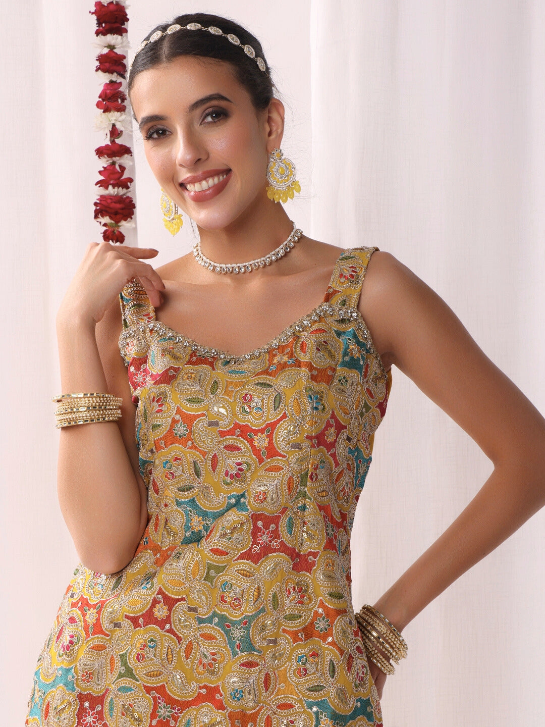 Multicolor Resham Embroidered Kurta Set