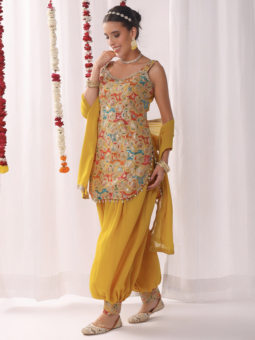 Multicolor Resham Embroidered Kurta Set