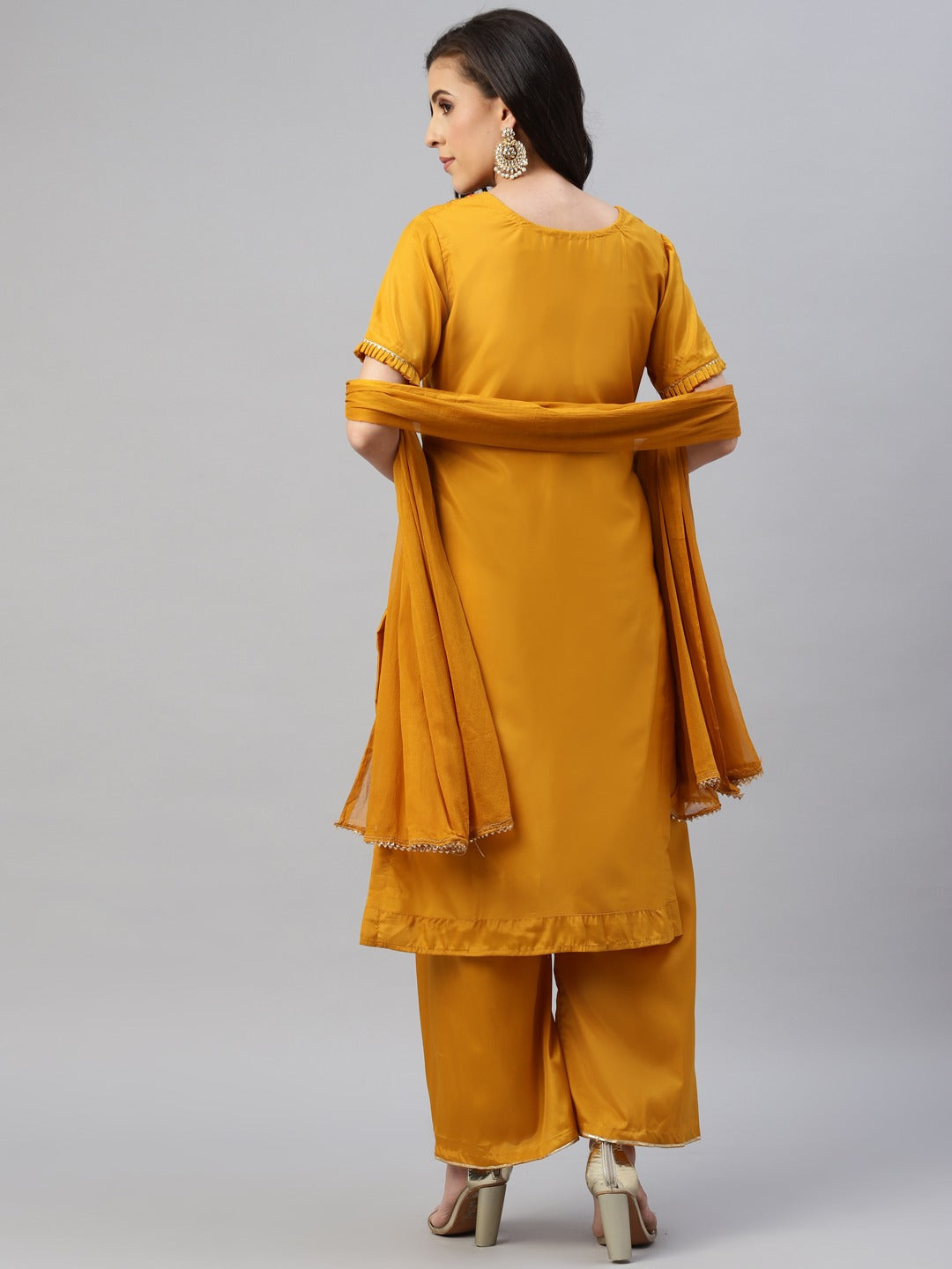 Mustard Resham Embroidered & Mirror Embellished Unstitched Suit Set