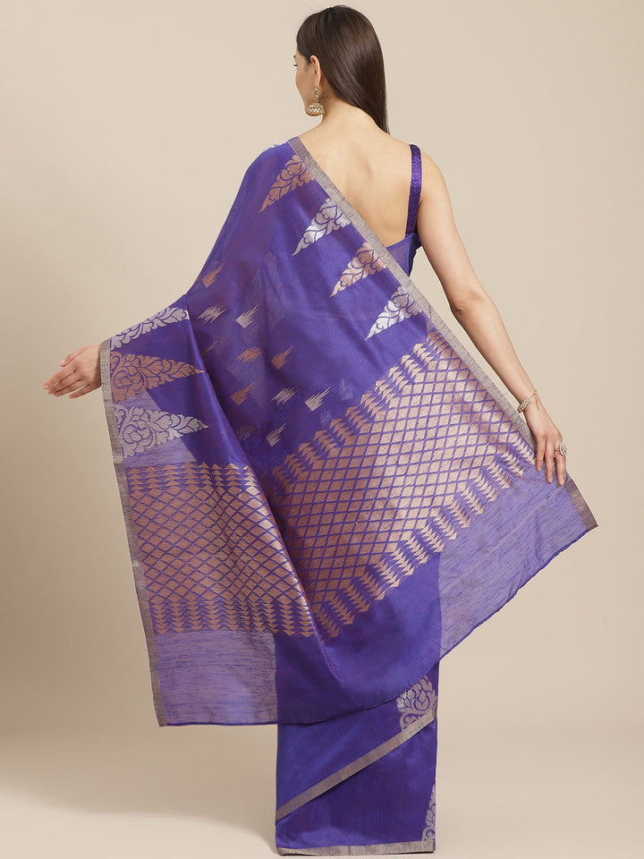Chanderi Ikat Inspired Jute Slub Saree with Kanjivaram Temple Pattern in Zari