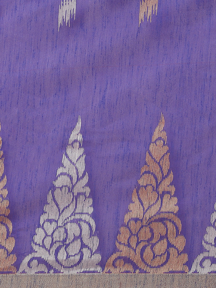 Chanderi Ikat Inspired Jute Slub Saree with Kanjivaram Temple Pattern in Zari