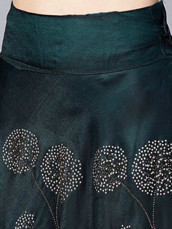 Embellished Silk Crop Top Lehenga in Floral Pattern