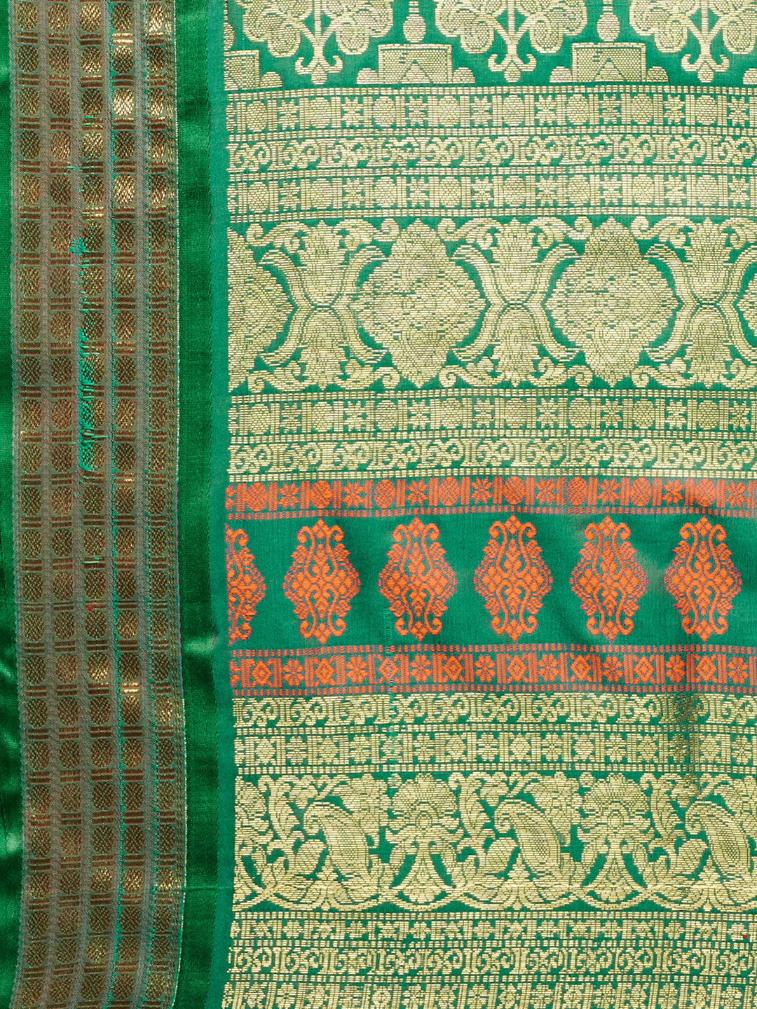 Orange & Green Banarasi Silk Narayan Pet Traditional Saree