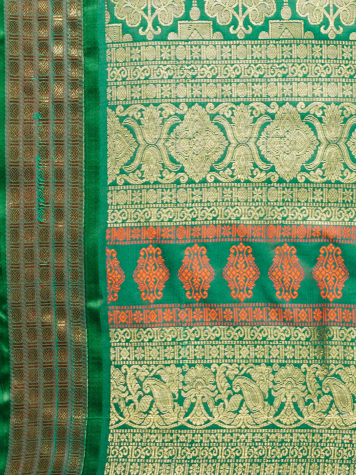 Orange & Green Banarasi Silk Narayan Pet Traditional Saree