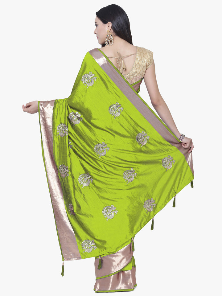 Leaf Green Embroidered Art Silk Party Wear Saree
