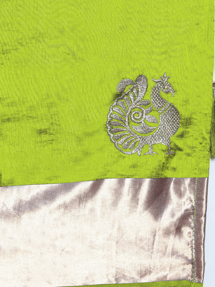 Leaf Green Embroidered Art Silk Party Wear Saree