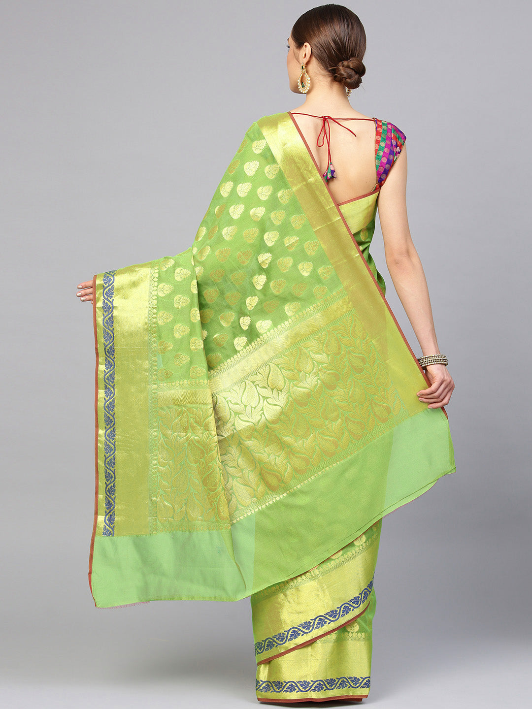 Chanderi Silk Banarasi Saree with Broad Zari Meenakari Border