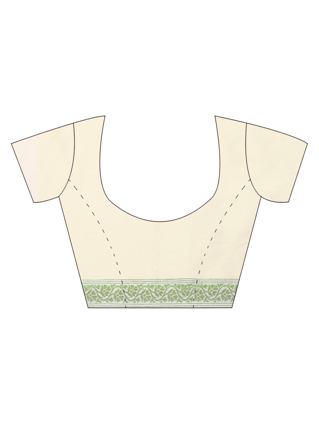 Cream Green Cotton Silk saree with handloom weaving floral patterns and a broad border