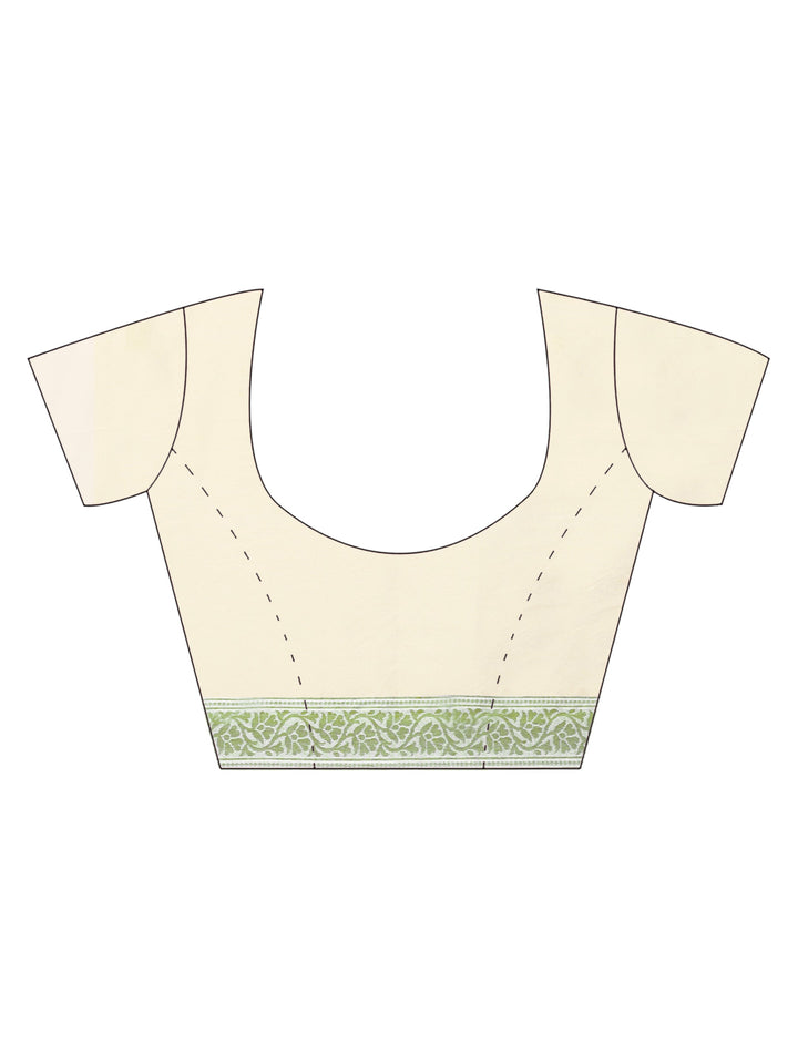 Cream Green Cotton Silk saree with handloom weaving floral patterns and a broad border